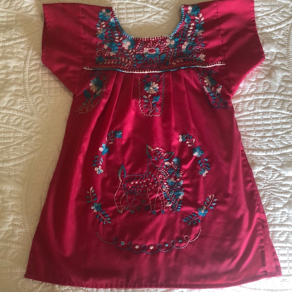 ⭐️bundle 2 for $15⭐️ Authentic Mexican Embroidery Hot Pink Girls Dress
